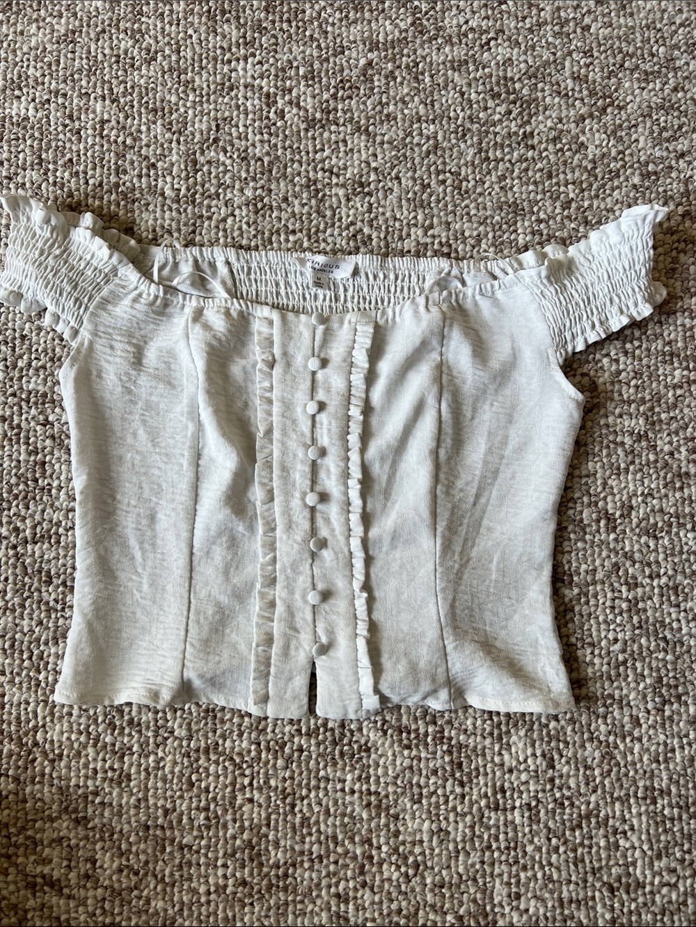 Ruffled Off-Shoulder Crop Top in Cream